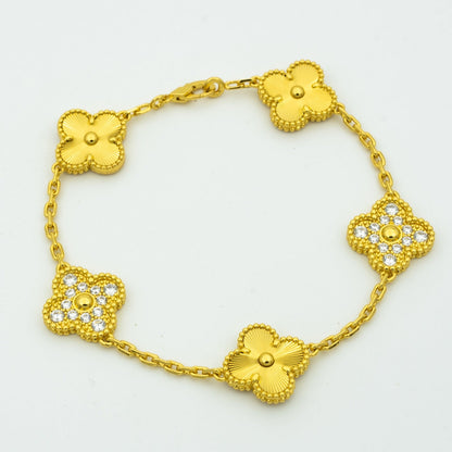 [Lucas Jewelry]CLOVER BRACELET 5 MOTIFS GOLD DIAMOND