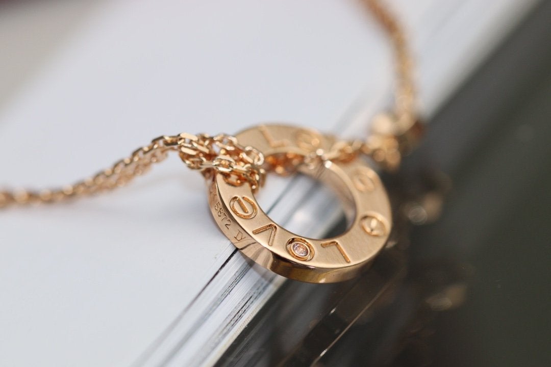 [Lucas Jewelry]LOVE NECKLACE ADJUSTABLE ROSE GOLD 2 DIAMOND