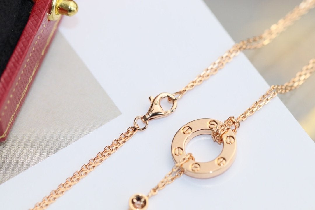 [Lucas Jewelry]LOVE NECKLACE ADJUSTABLE ROSE GOLD 2 DIAMOND