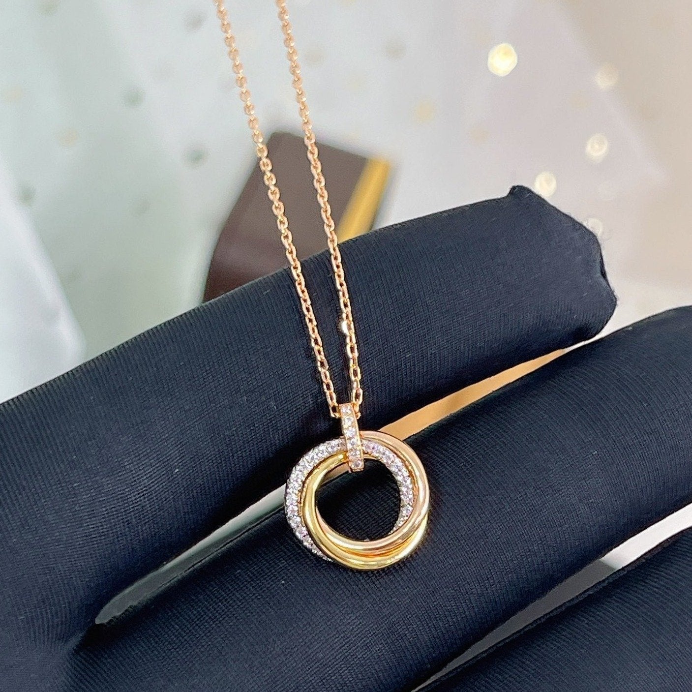 [Lucas Jewelry]TRINITY NECKLACE SILVER GOLD PINK GOLD DIAMONDS