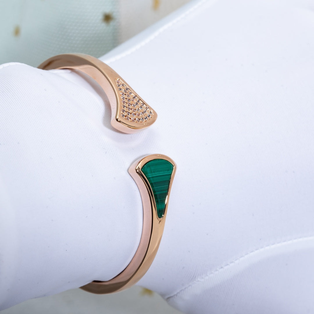 [Lucas Jewelry]DREAM BRACELET OPEN MALACHITE PINK GOLD