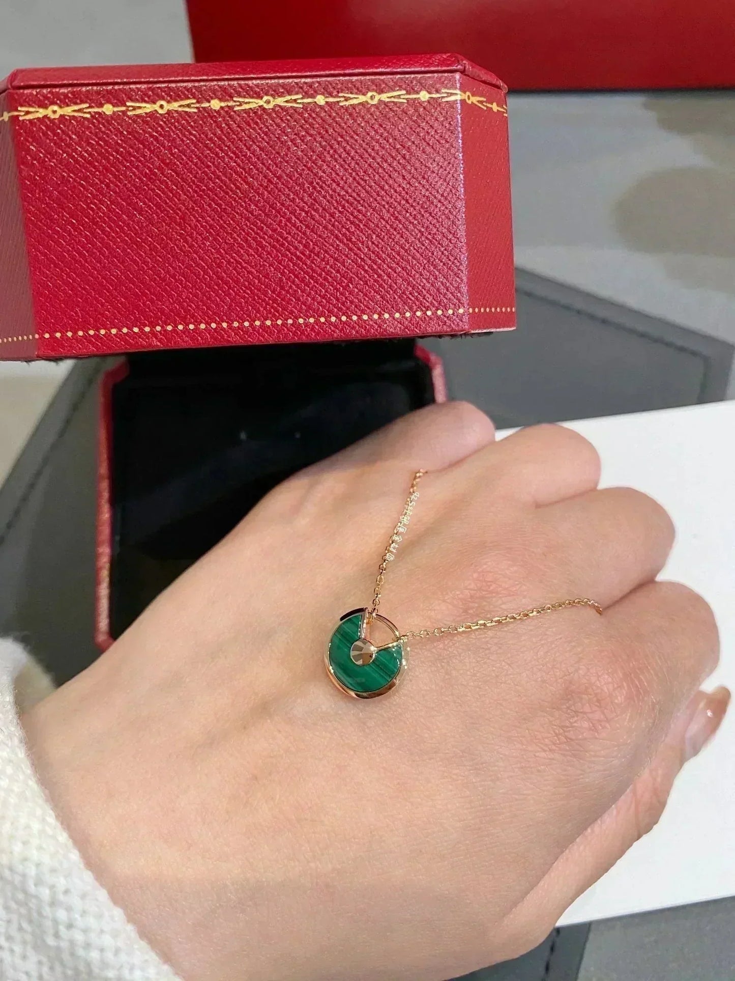 [Lucas Jewelry]AMULETTE ROSE GOLD MALACHITE NECKLACE