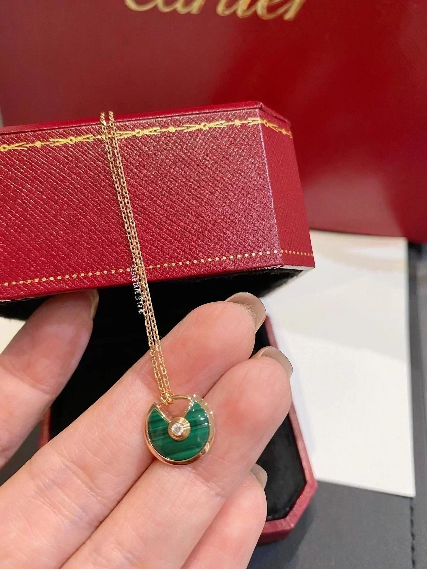 [Lucas Jewelry]AMULETTE ROSE GOLD MALACHITE NECKLACE