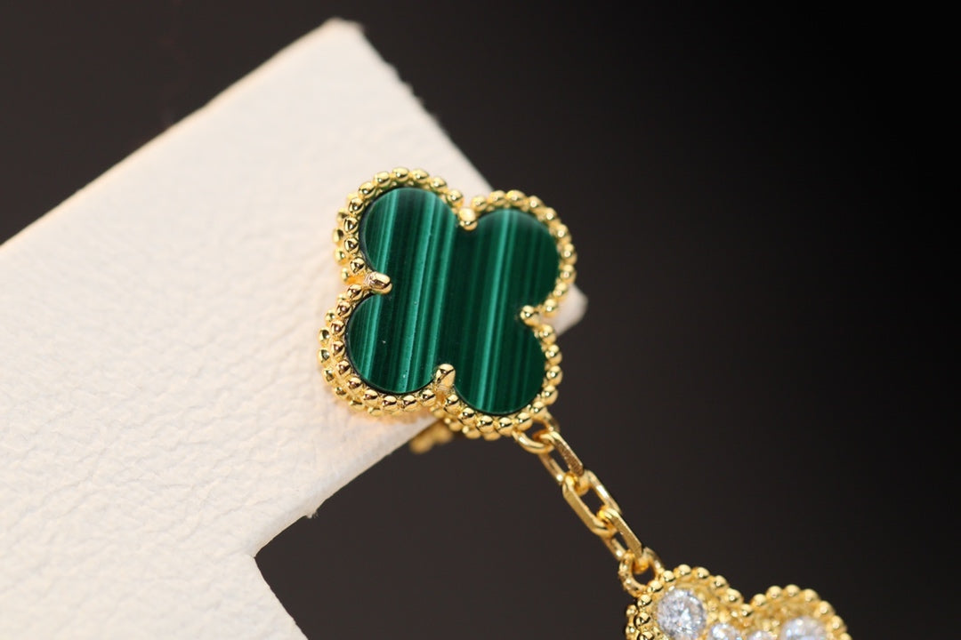 [Lucas Jewelry]CLOVER EARRINGS GOLD MALACHITE DIAMOND 3 MOTIF