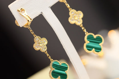 [Lucas Jewelry]CLOVER EARRINGS GOLD MALACHITE DIAMOND 3 MOTIF