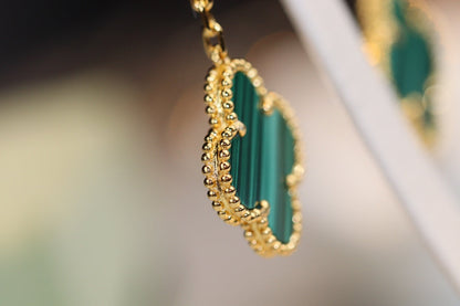 [Lucas Jewelry]CLOVER EARRINGS GOLD MALACHITE DIAMOND 3 MOTIF