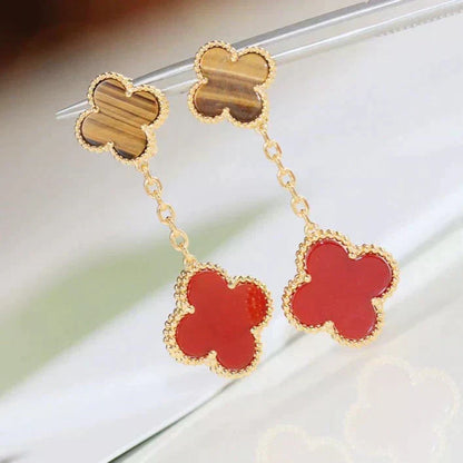 [Lucas Jewelry]CLOVER  2 MOTIF  TIGER EYE CARNELIAN EARRINGS