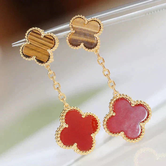 [Lucas Jewelry]CLOVER  2 MOTIF  TIGER EYE CARNELIAN EARRINGS