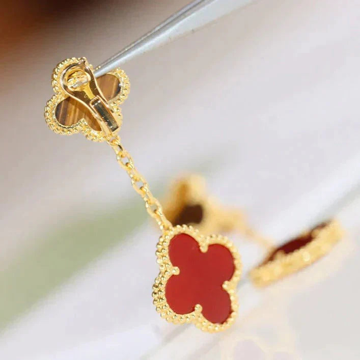 [Lucas Jewelry]CLOVER  2 MOTIF  TIGER EYE CARNELIAN EARRINGS