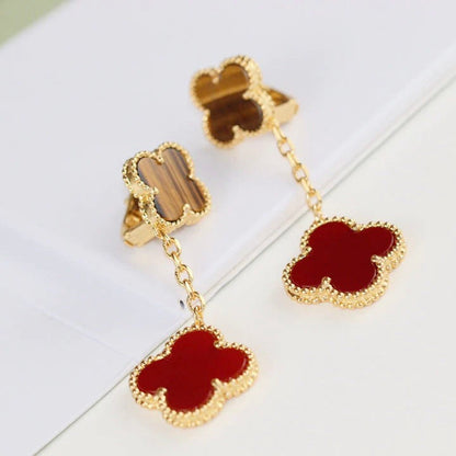 [Lucas Jewelry]CLOVER  2 MOTIF  TIGER EYE CARNELIAN EARRINGS