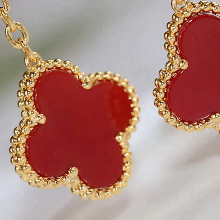 [Lucas Jewelry]CLOVER  2 MOTIF  TIGER EYE CARNELIAN EARRINGS