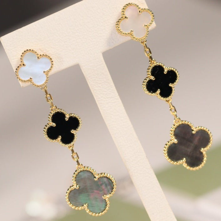 [Lucas Jewelry]CLOVER EARRINGS GOLD ONYX MOP 3 MOTIF