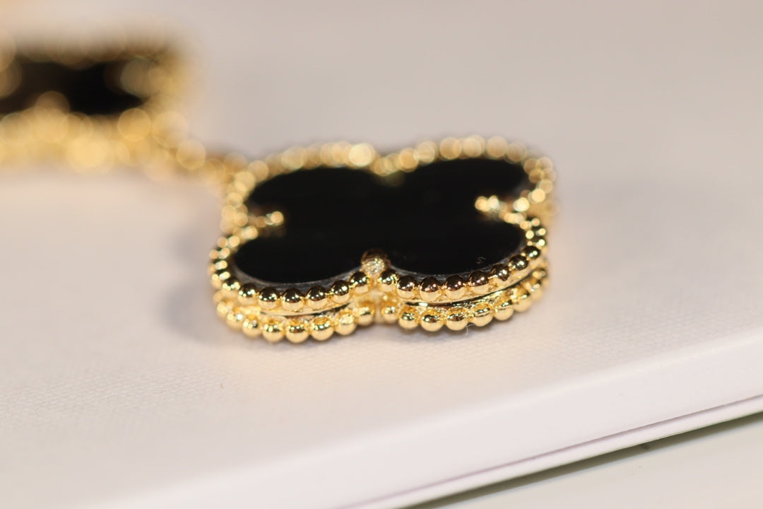 [Lucas Jewelry]CLOVER EARRINGS GOLD ONYX MOP 3 MOTIF