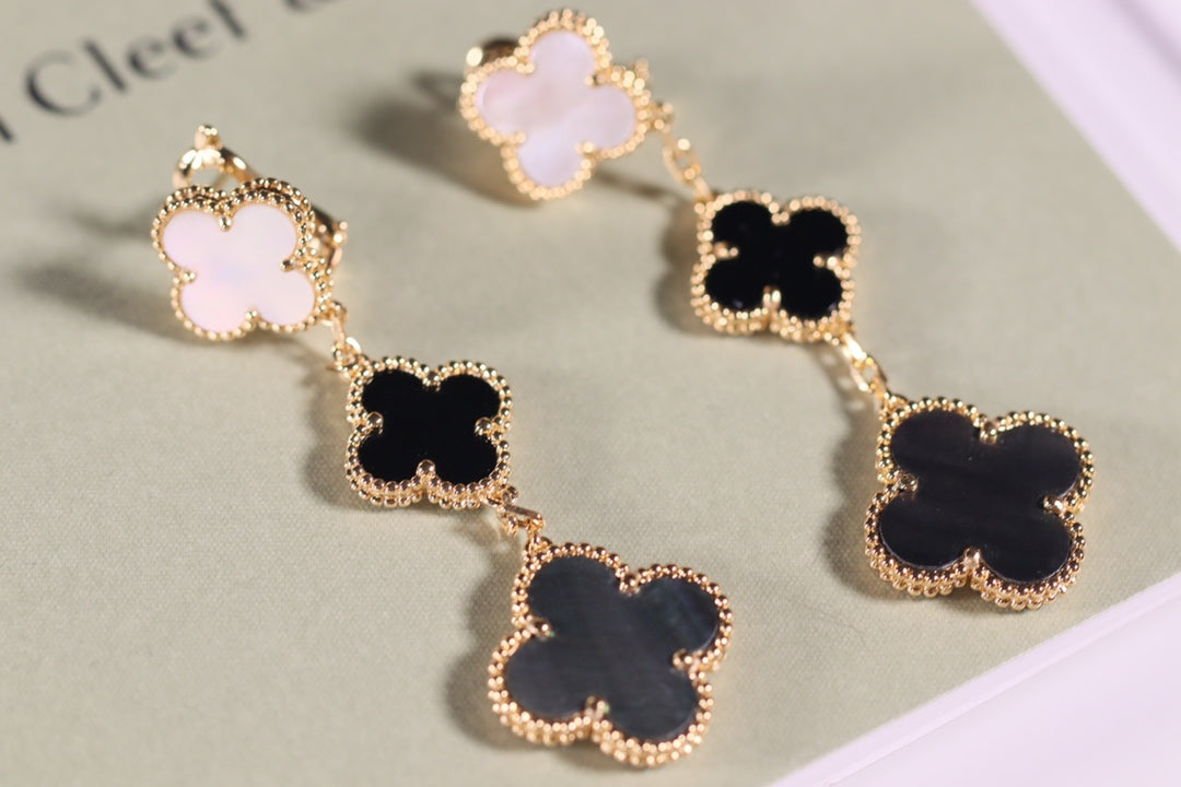 [Lucas Jewelry]CLOVER EARRINGS GOLD ONYX MOP 3 MOTIF