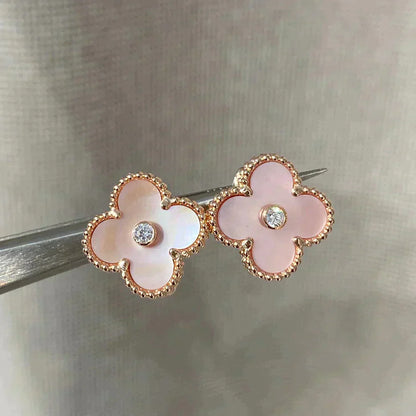 [Lucas Jewelry]CLOVER MEDIUM 1 MOTIFS  PINK MOP DIAMOND EARRINGS