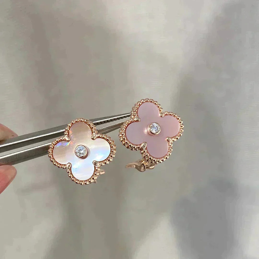 [Lucas Jewelry]CLOVER MEDIUM 1 MOTIFS  PINK MOP DIAMOND EARRINGS