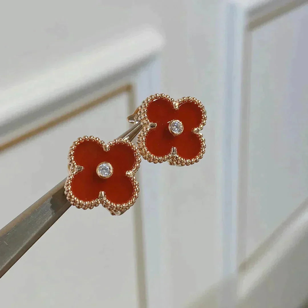 [Lucas Jewelry]CLOVER MEDIUM 1 MOTIFS CARNELIAN  DIAMOND earrings