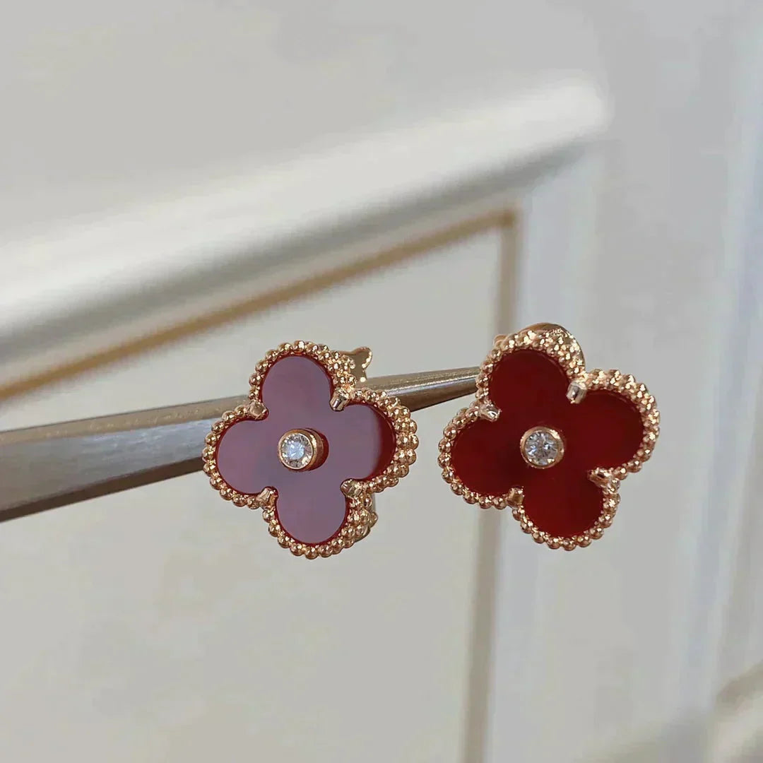 [Lucas Jewelry]CLOVER MEDIUM 1 MOTIFS CARNELIAN  DIAMOND earrings