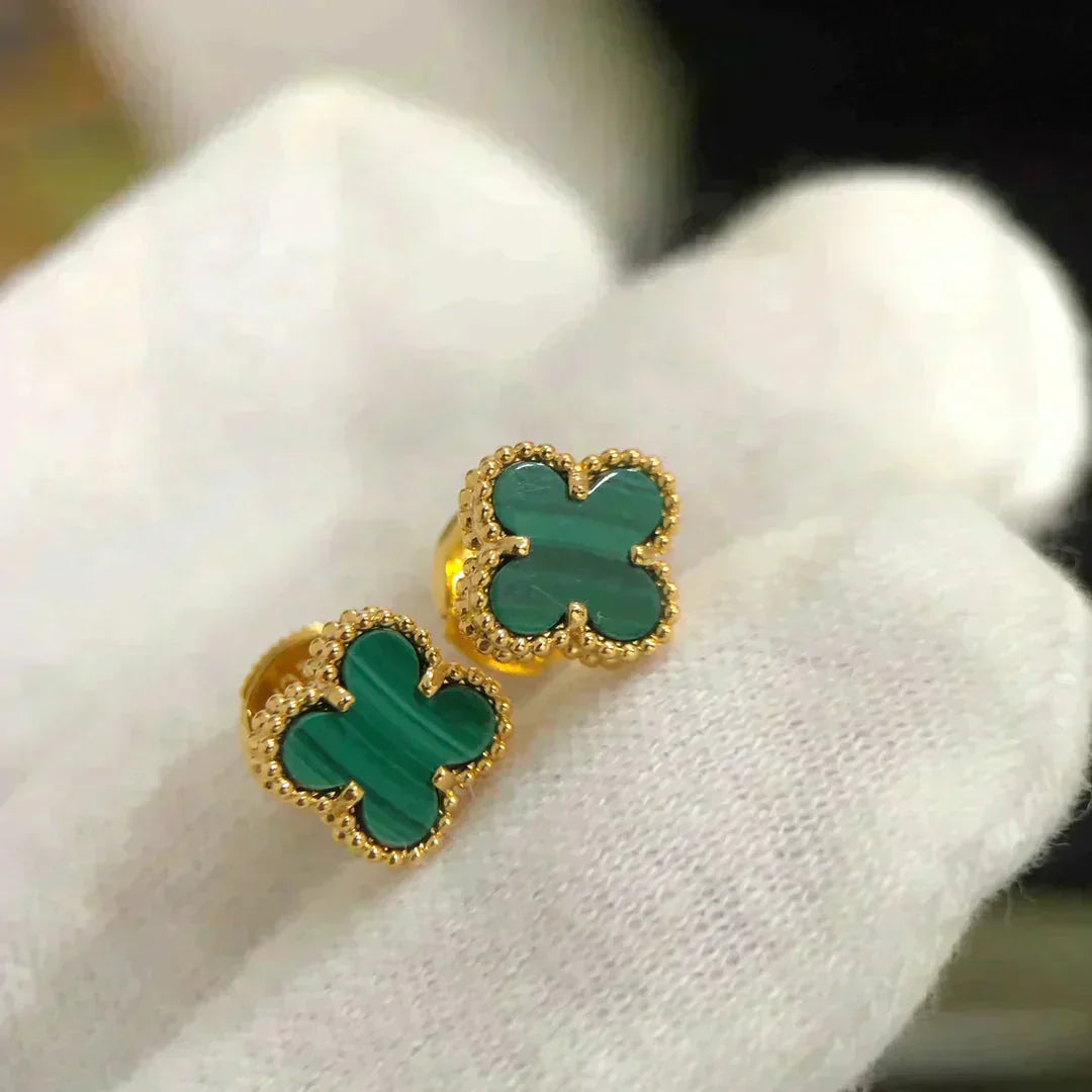 [Lucas Jewelry]CLOVER MINI 9.5MM MALACHITE  EARRINGS