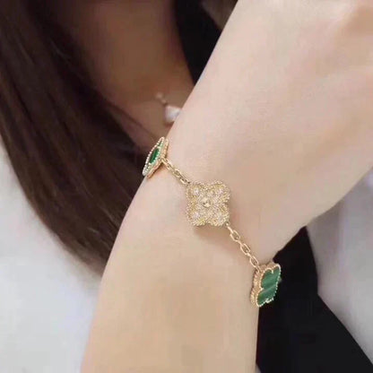 [Lucas Jewelry]CLOVER  5 MOTIF MALACHITE DIAMOND BRACELET