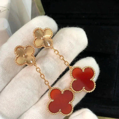 [Lucas Jewelry]CLOVER 2 MOTIF  LASER CARNELIAN EARRINGS