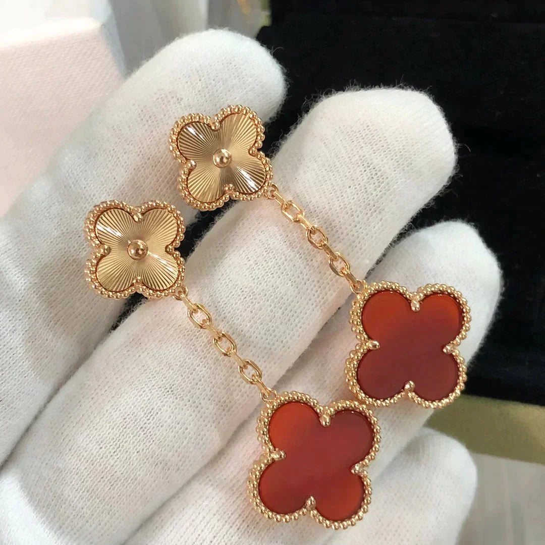 [Lucas Jewelry]CLOVER 2 MOTIF  LASER CARNELIAN EARRINGS