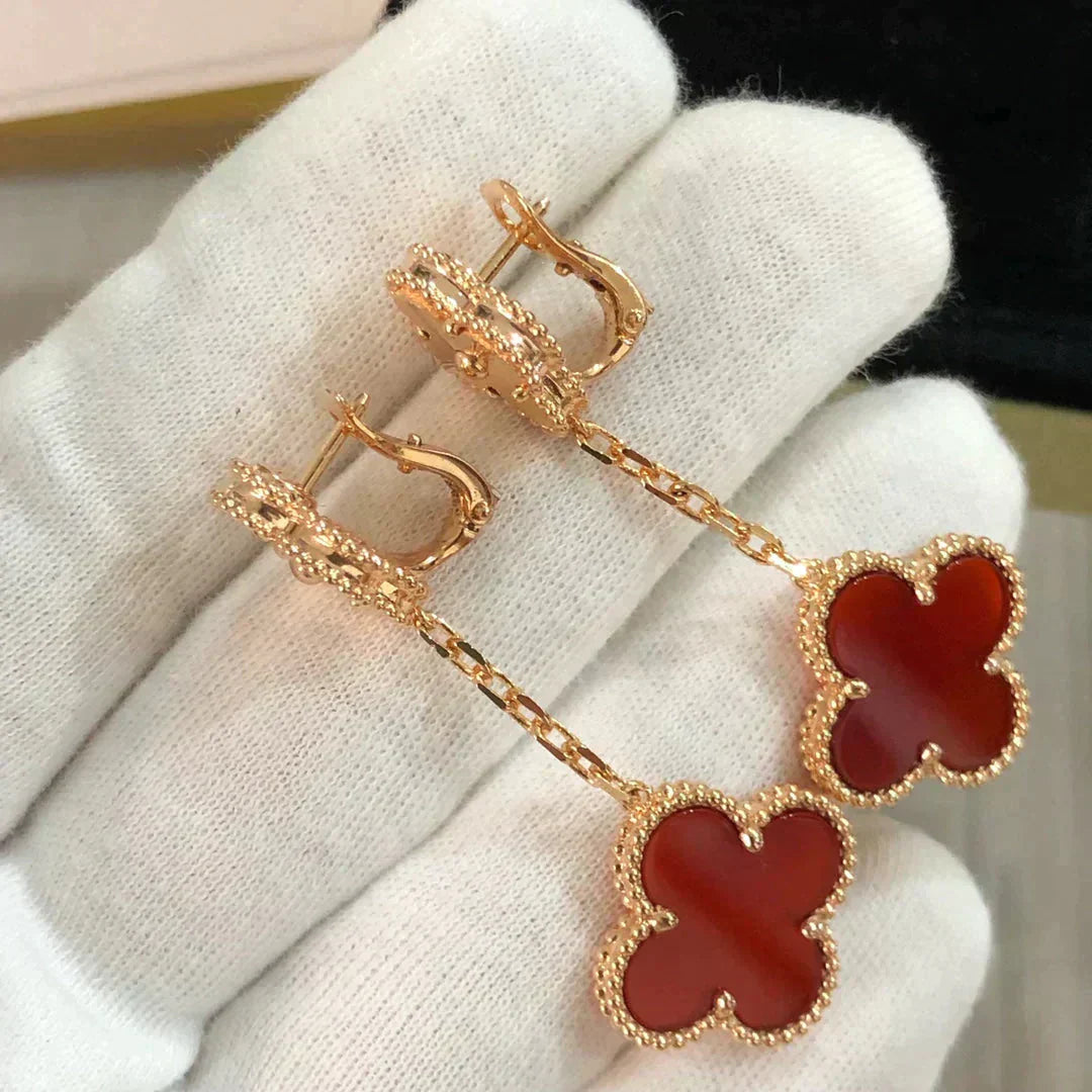 [Lucas Jewelry]CLOVER 2 MOTIF  LASER CARNELIAN EARRINGS