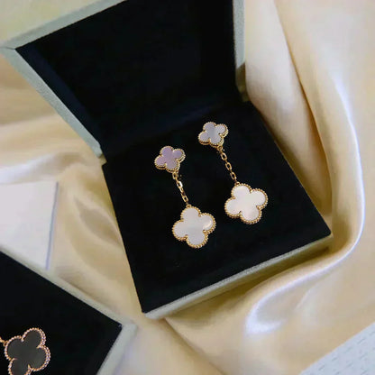 [Lucas Jewelry]CLOVER 2 MOTIF WHITE MOP EARRINGS