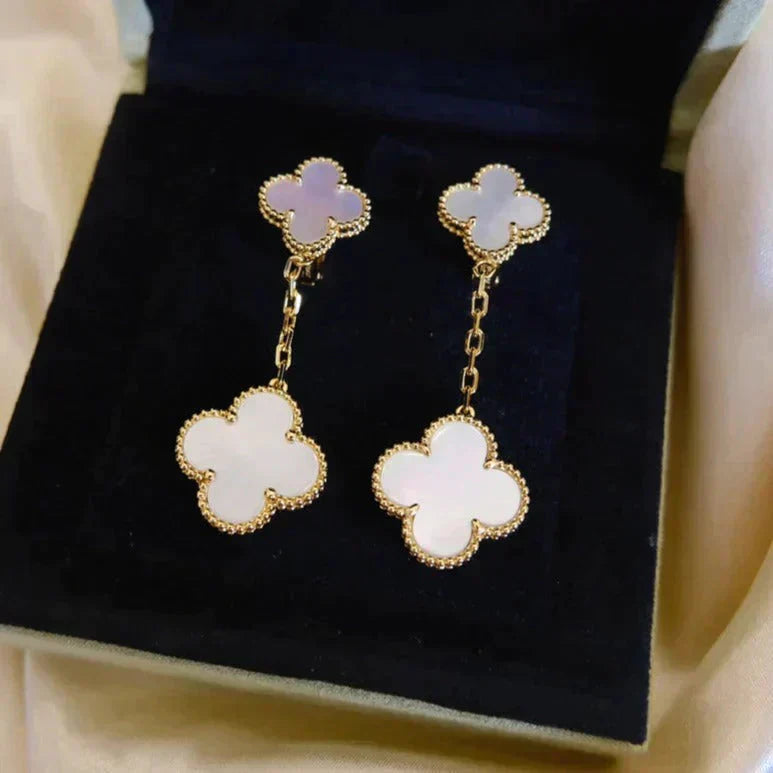 [Lucas Jewelry]CLOVER 2 MOTIF WHITE MOP EARRINGS