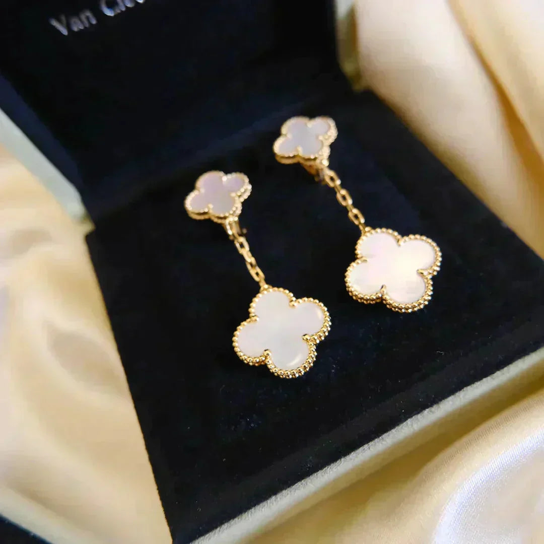 [Lucas Jewelry]CLOVER 2 MOTIF WHITE MOP EARRINGS