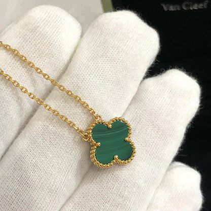 [Lucas Jewelry]CLOVER 15MM MALACHITE SINGLE FLOWER  NECKLACE