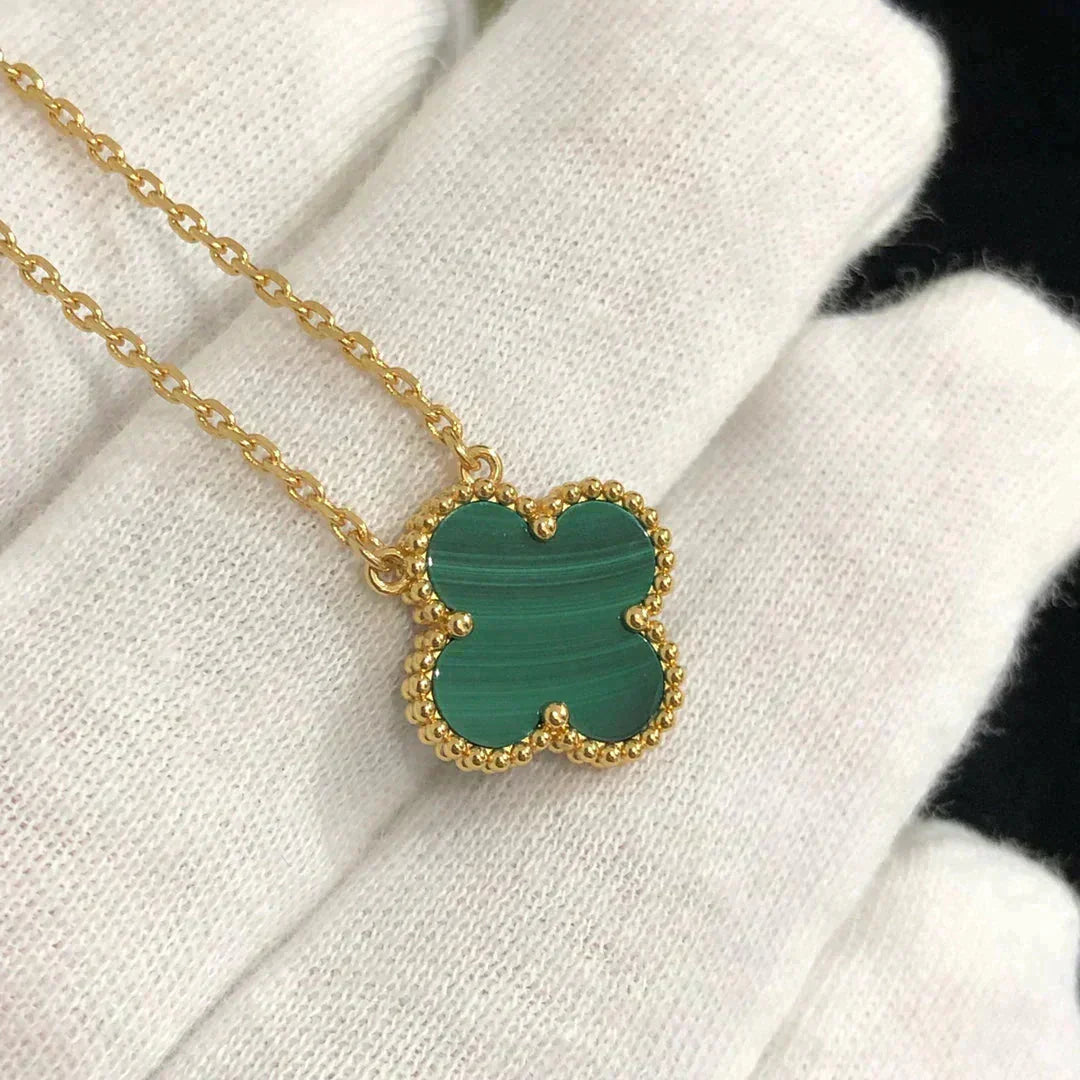 [Lucas Jewelry]CLOVER 15MM MALACHITE SINGLE FLOWER  NECKLACE