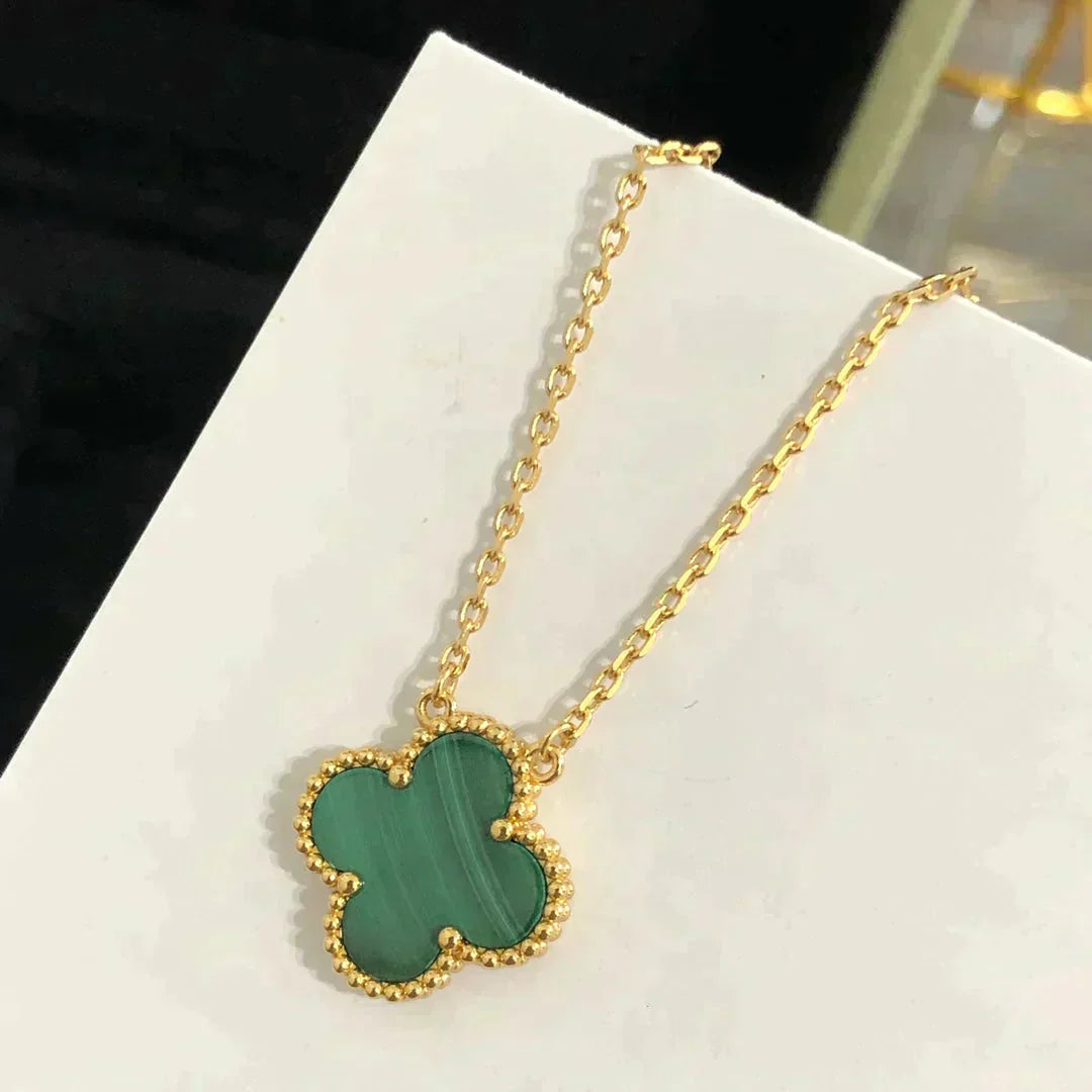 [Lucas Jewelry]CLOVER 15MM MALACHITE SINGLE FLOWER  NECKLACE