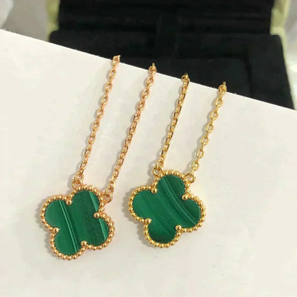 [Lucas Jewelry]CLOVER 15MM MALACHITE SINGLE FLOWER  NECKLACE