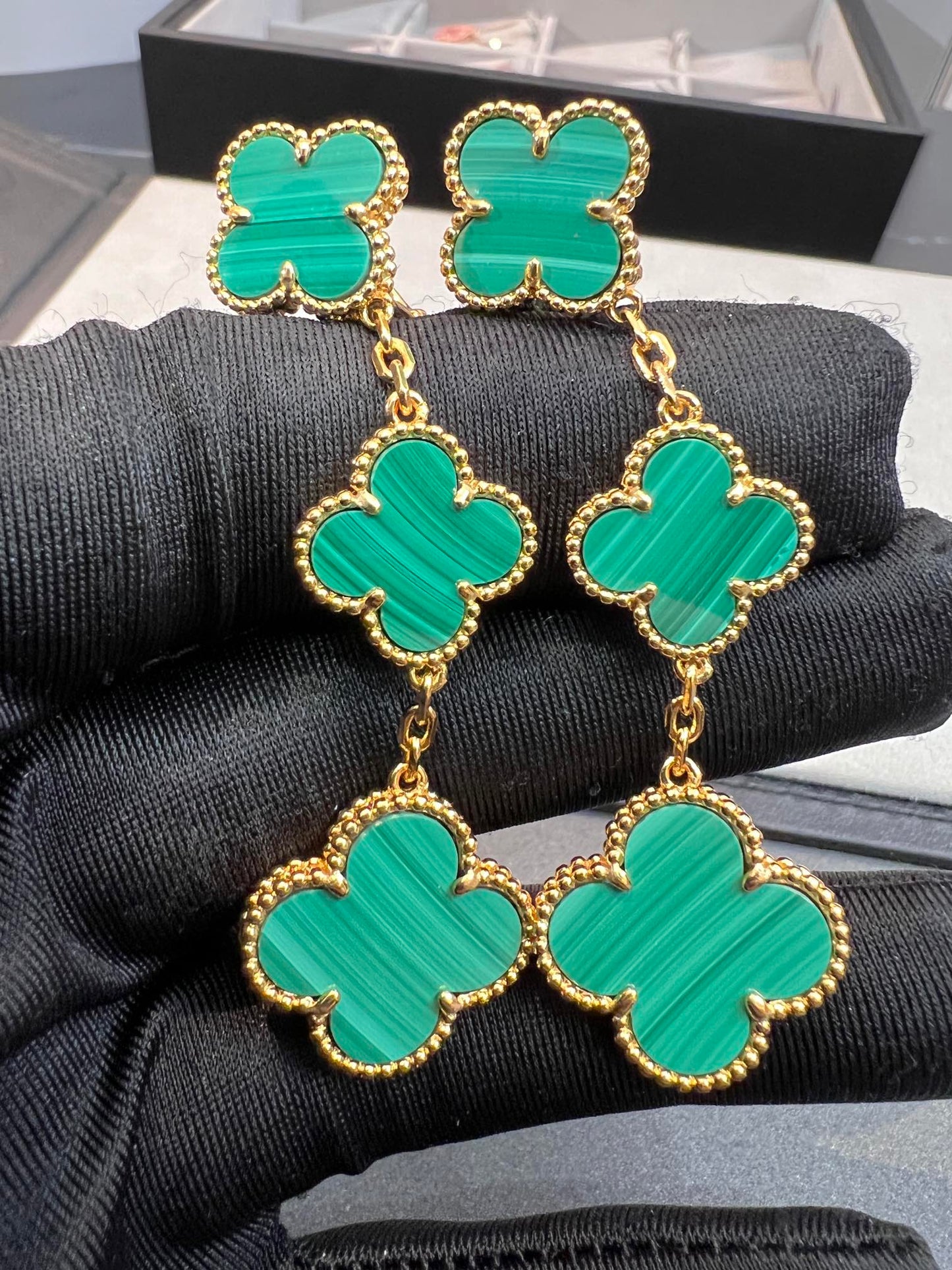 [Lucas Jewelry]CLOVER MALACHITE 3 MOTIFS GOLD