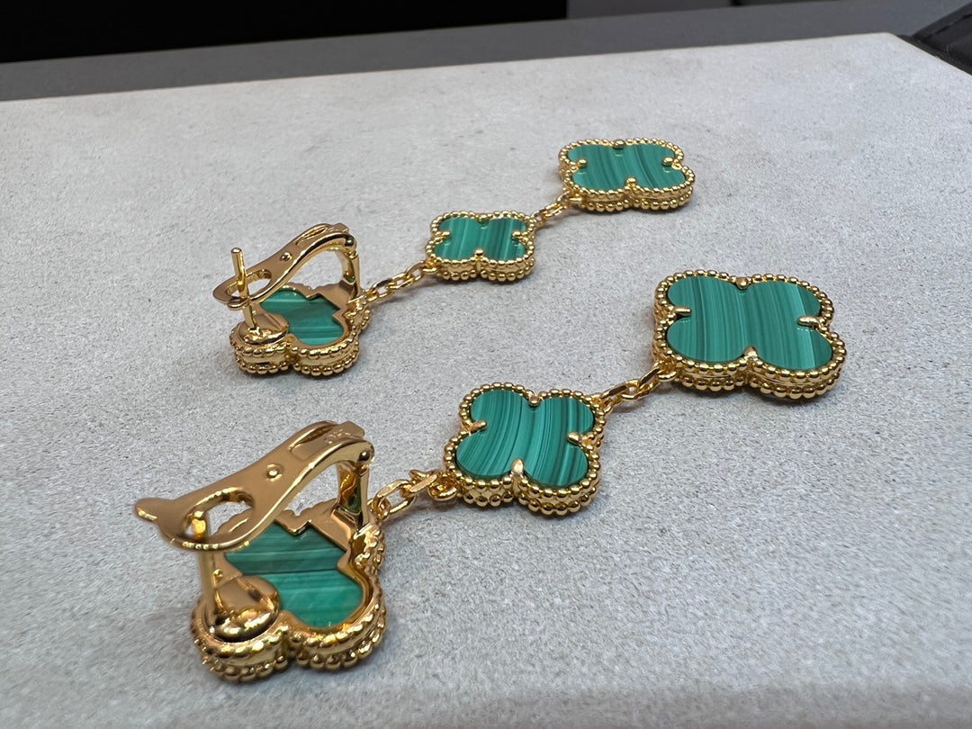 [Lucas Jewelry]CLOVER MALACHITE 3 MOTIFS GOLD