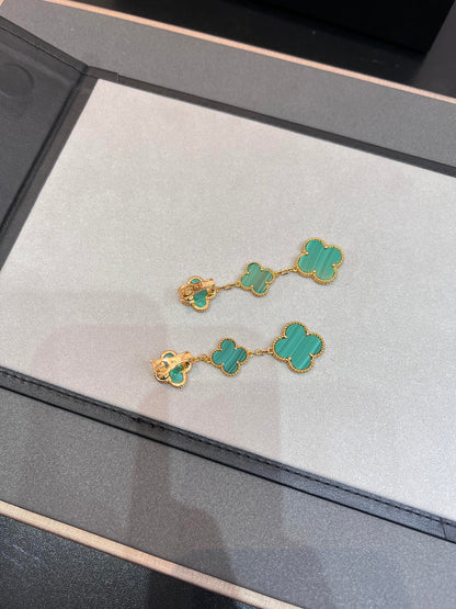 [Lucas Jewelry]CLOVER MALACHITE 3 MOTIFS GOLD