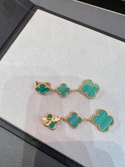 [Lucas Jewelry]CLOVER MALACHITE 3 MOTIFS GOLD