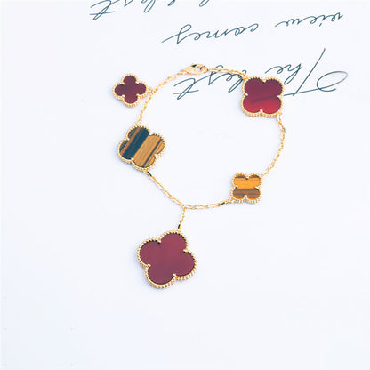 [Lucas Jewelry]CLOVER BRACELET 5 MOTIFS CARNELIAN TIGER EYE