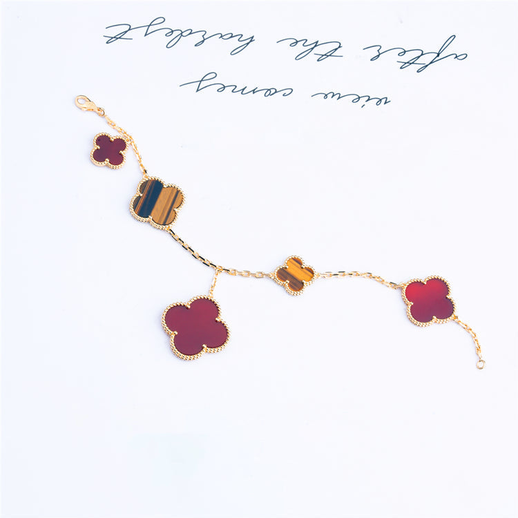 [Lucas Jewelry]CLOVER BRACELET 5 MOTIFS CARNELIAN TIGER EYE