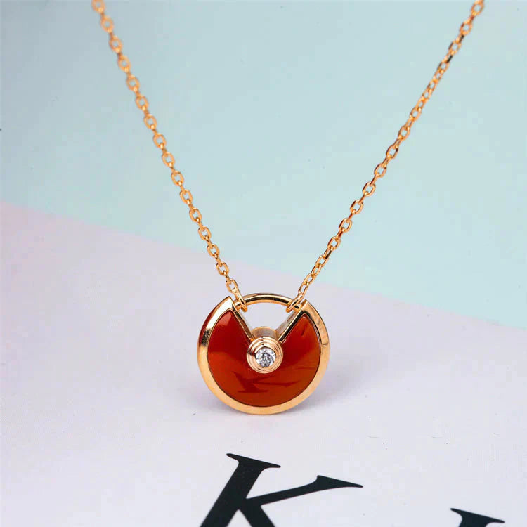 [Lucas Jewelry]AMULETTE GOLD CARNELIAN ONYX NECKLACE