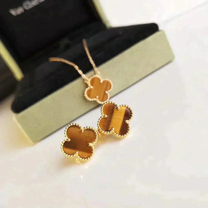 [Lucas Jewelry]CLOVER MEDIUM 1 MOTIFS TIGER EYE EARRINGS