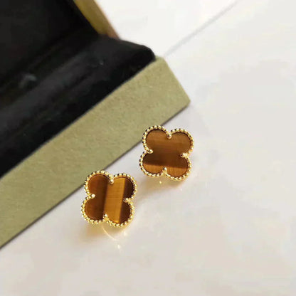 [Lucas Jewelry]CLOVER MEDIUM 1 MOTIFS TIGER EYE EARRINGS