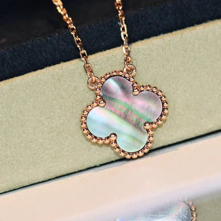 [Lucas Jewelry]CLOVER 15MM  GRAY MOTHER OF PEARL NECKLACE