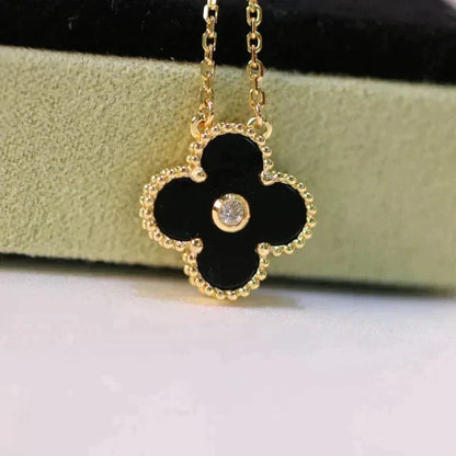 [Lucas Jewelry]CLOVER 15MM DIAMOND ONYX NECKLACE