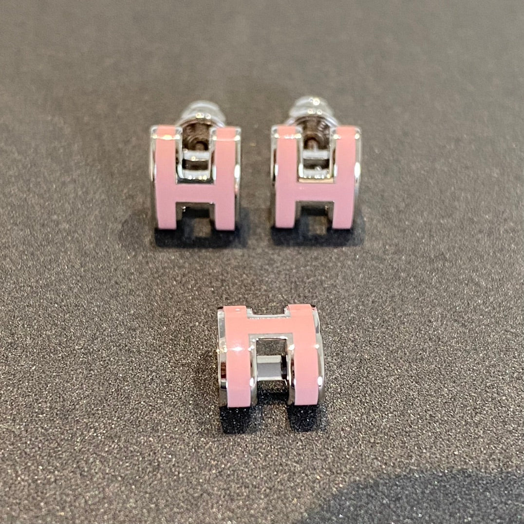 [Lucas Jewelry]MINI POP H SILVER EARRINGS PINK