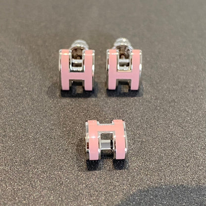 [Lucas Jewelry]MINI POP H SILVER EARRINGS PINK