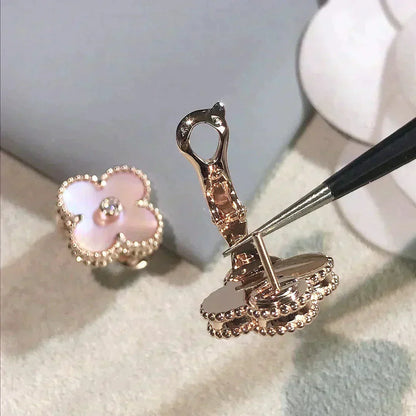 [Lucas Jewelry]CLOVER MEDIUM 1 MOTIFS  PINK MOP DIAMOND EARRINGS