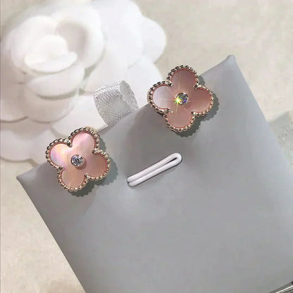 [Lucas Jewelry]CLOVER MEDIUM 1 MOTIFS  PINK MOP DIAMOND EARRINGS