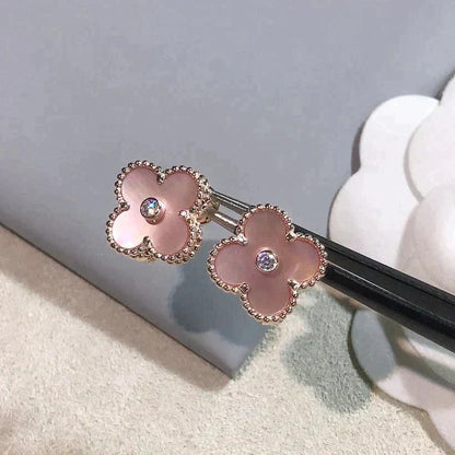 [Lucas Jewelry]CLOVER MEDIUM 1 MOTIFS  PINK MOP DIAMOND EARRINGS